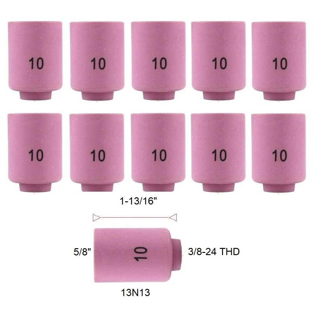 TIG Ceramic Cup 13N13 #10 Welding ALUMINA Nozzle 5/8″ Fits TIG 9, 20, 25 Qty 10