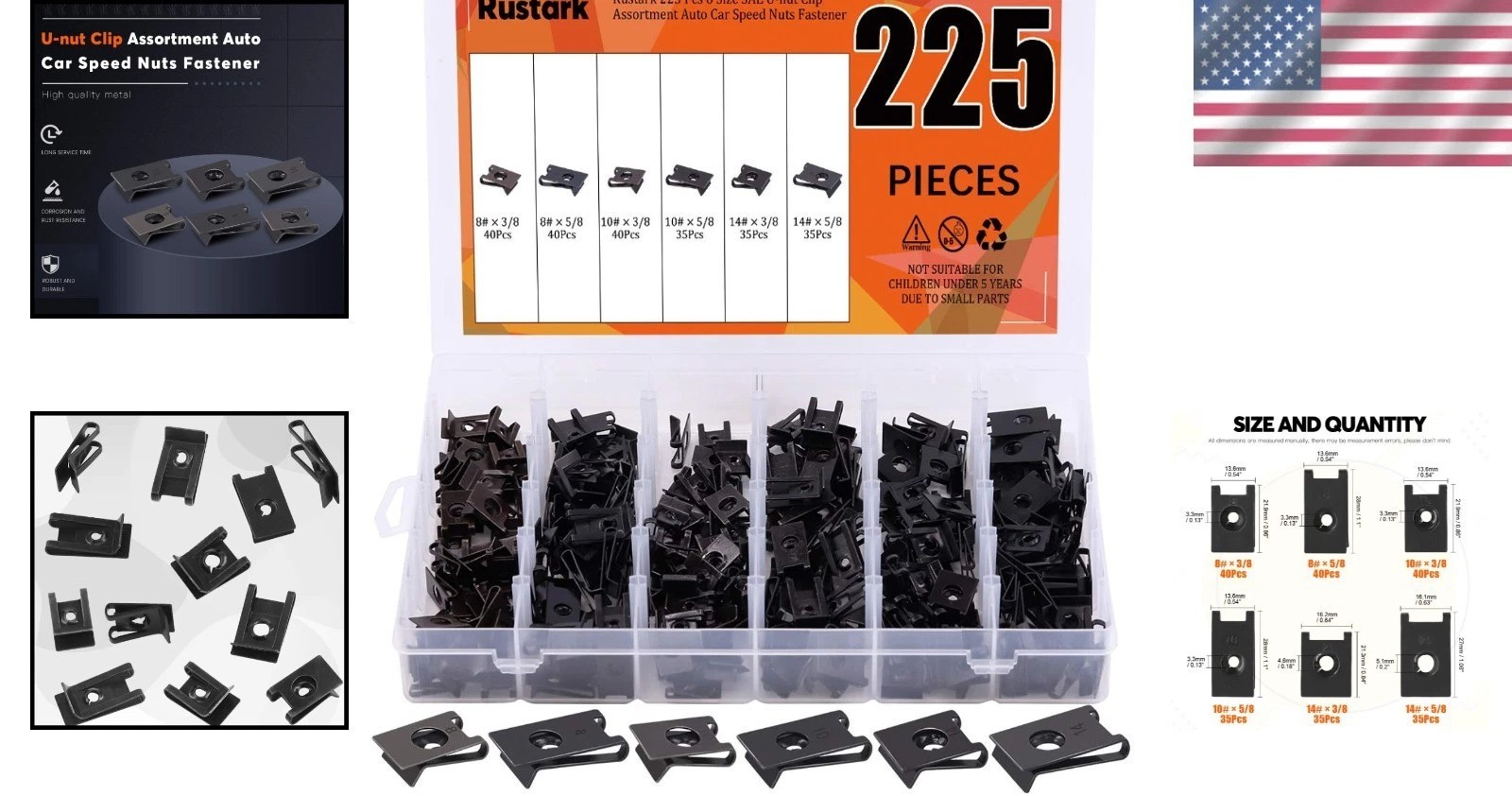 Professional 225 Pcs U-nut Clip Kit for Auto Panels