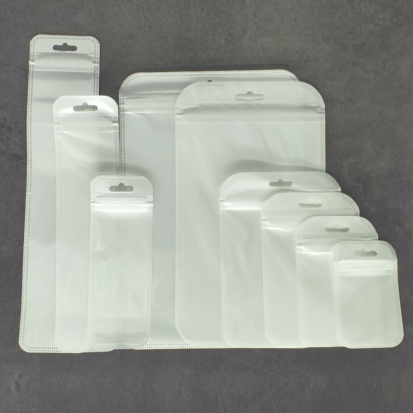 200 Clear and White Reclosable Plastic Poly Bags Zip Seal Hang Hole 2.36 MIL