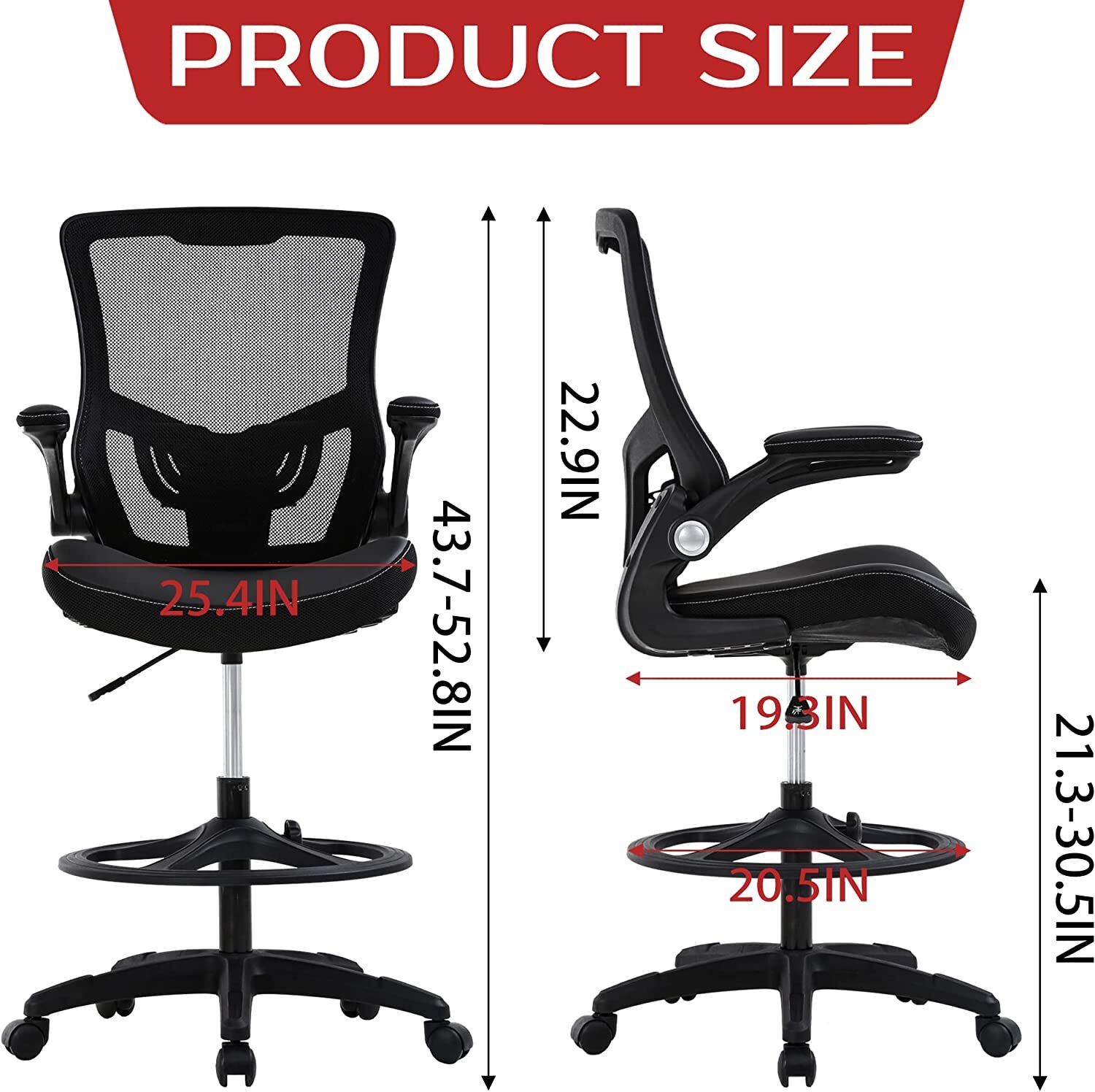 Height Adjustable Rolling Swivel Mesh Drafting Stool Task Executive Chair Black