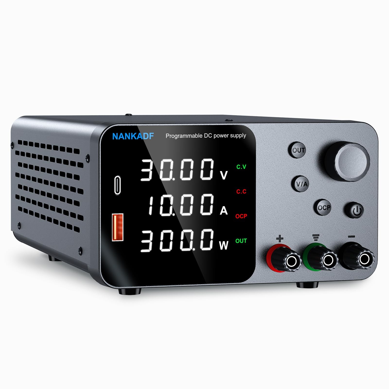 DC Power Supply 30V 10A Bench Encoder Adjustment 5V/3.6A USB Type-C