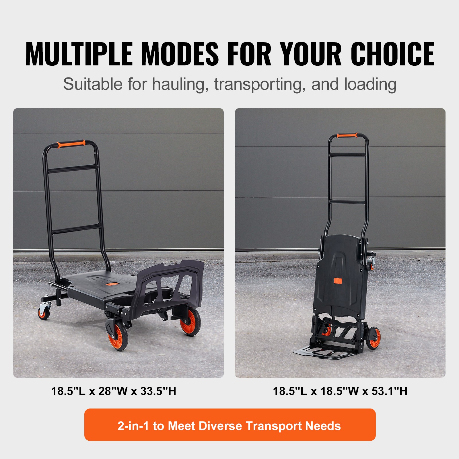 Aluminum Hand Truck 2 in 1 Folding Dolly Cart 300 lbs Capacity Heavy Duty