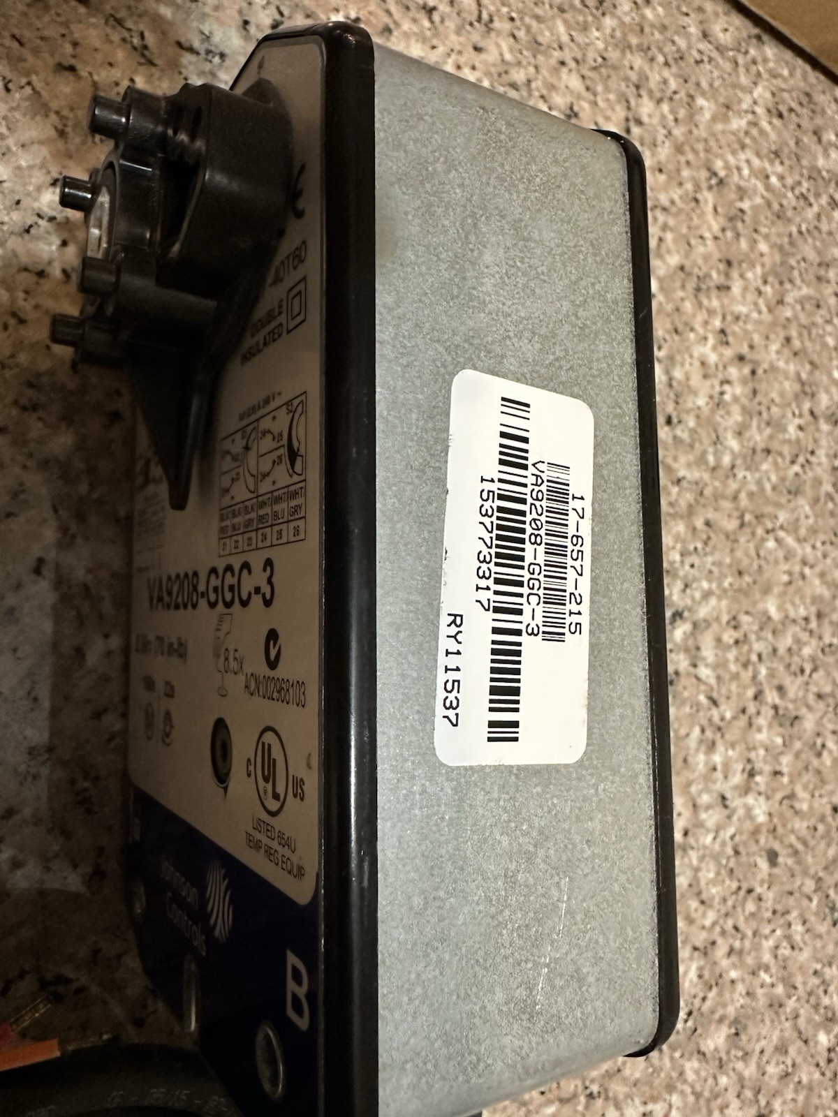 Johnson Controls VA9208-GGC-3 Elec Act, 70 In.-Lb., Proportional, 24Vac