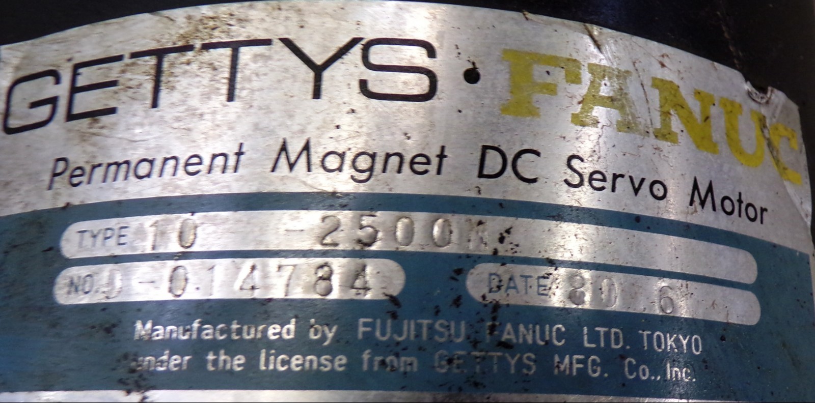 GETTY’S FANUC DC SERVO MOTOR, TYPE D-014784, MODEL 10-2500M
