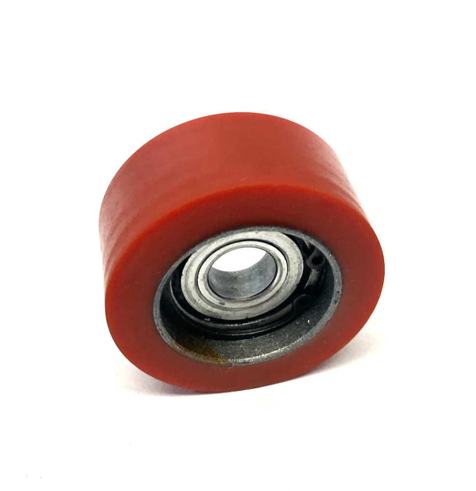2372T5 Abrasion-Resistant Idler Roller, 80A Red Hard Durometer 2″ MISSING STUD
