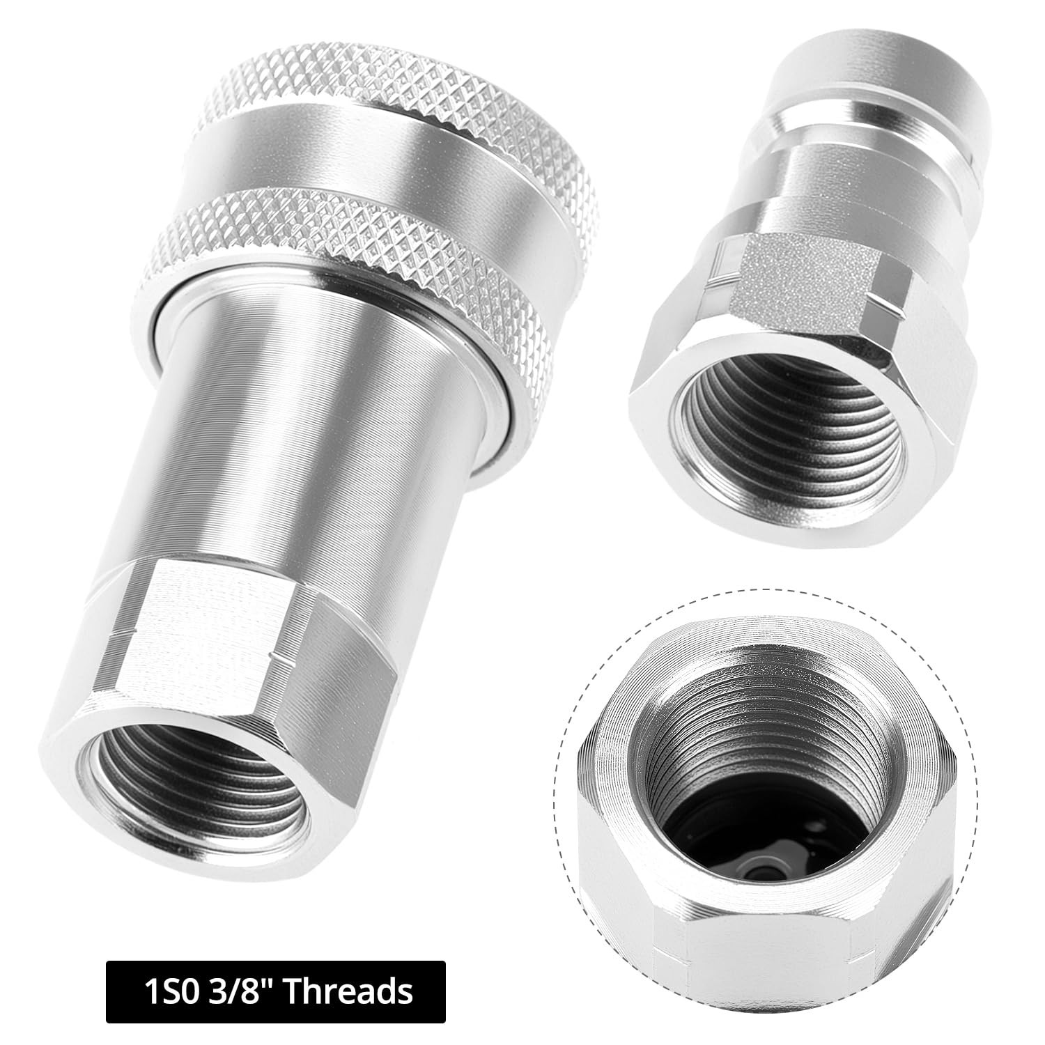 2 Pack 3/8” NPT Hydraulic Quick Connect Couplers 4000 PSI 3/8 Body Steel Set ISO