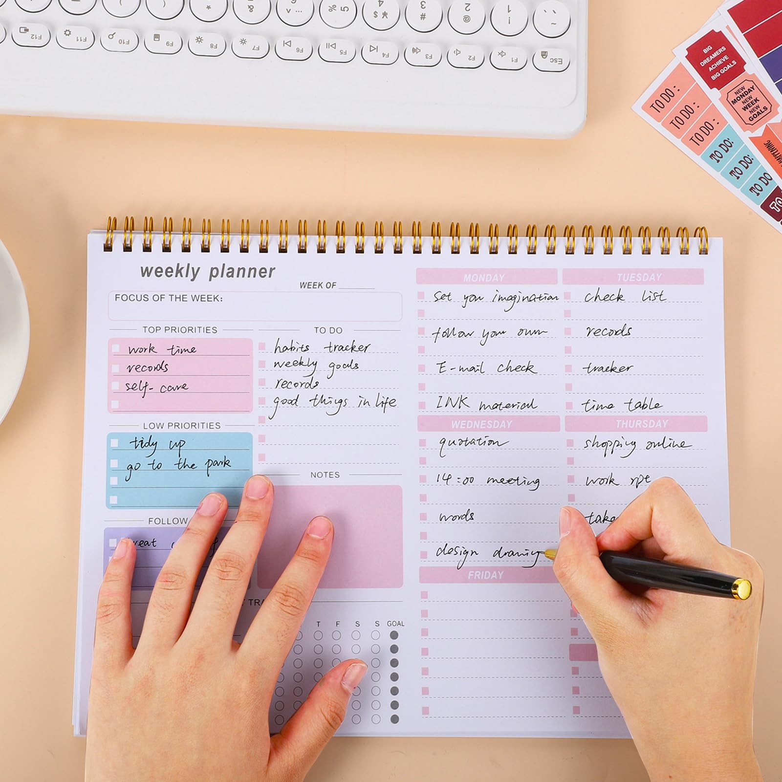 Thboxes Weekly Desk Planner, 8.5×11 In To Do List inches, Pink