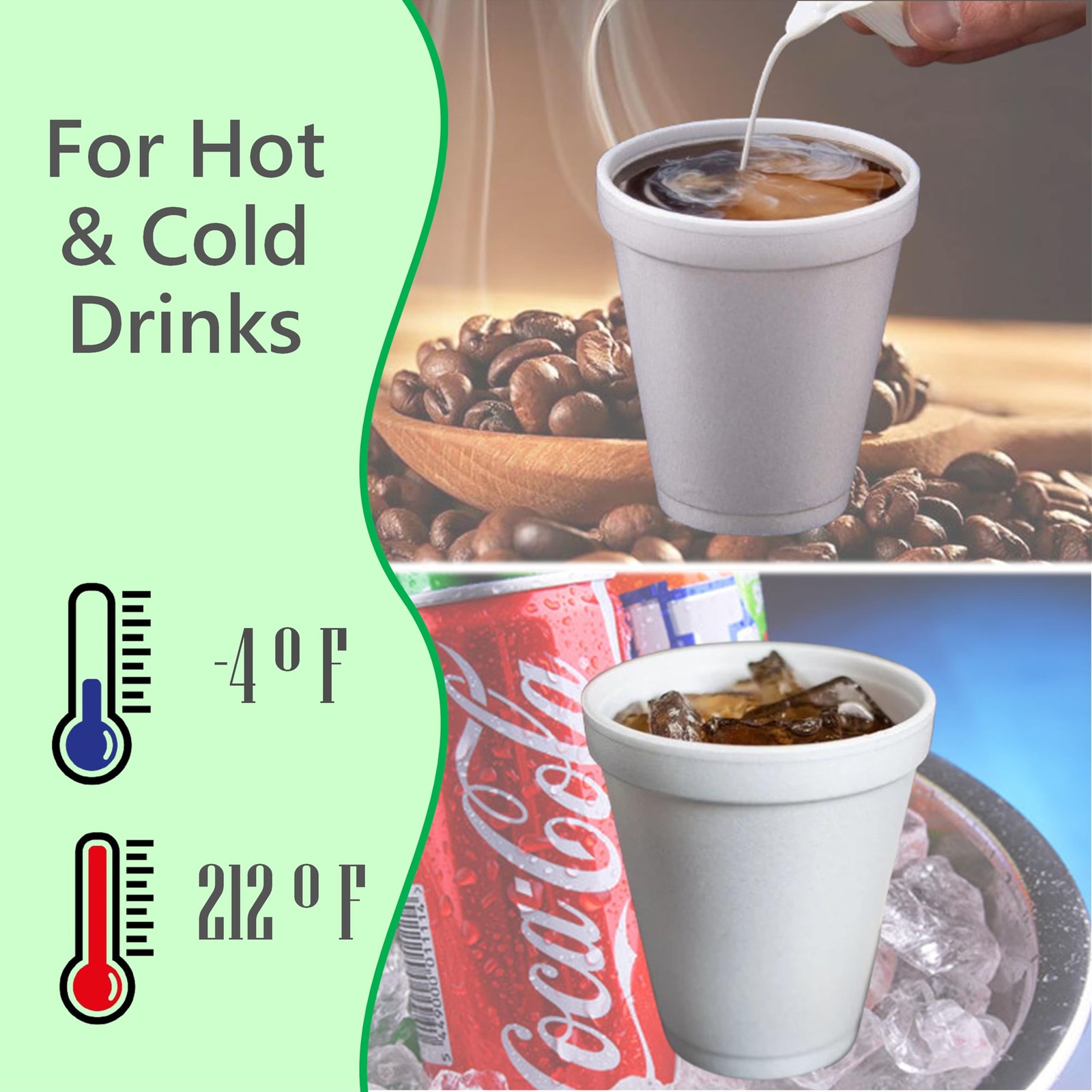 12 OZ Foam Cups for Hot & Cold Drinks Styrofoam Coffee Cup Disposable Drinkware