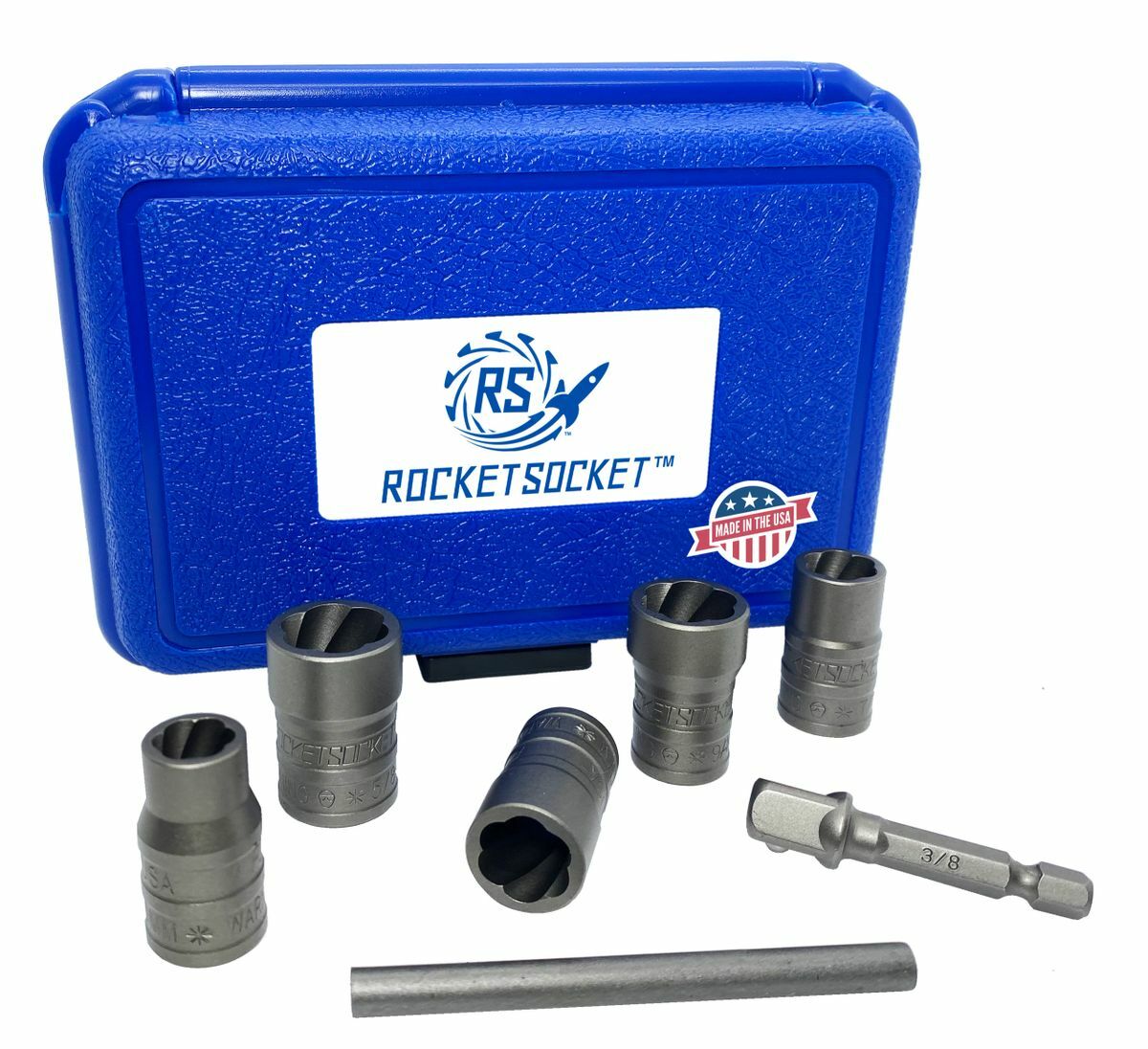 ROCKETSOCKET – Bolt, Nut & Screw Extraction Set – 7 pieces, 3/8″ Drive