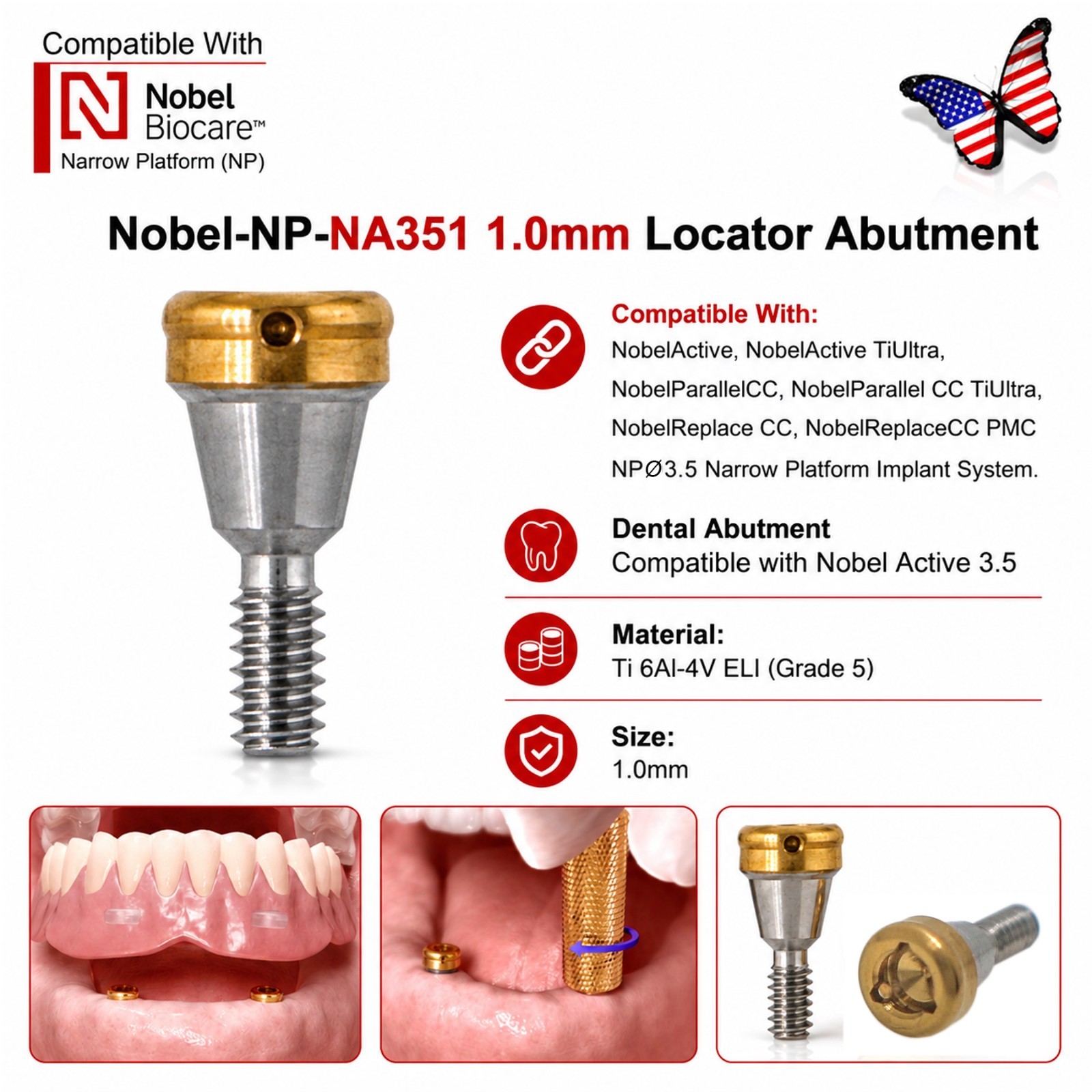 US Locator Accessory For Nobel Dental Core Implant Tool Abutment Cap Replacement