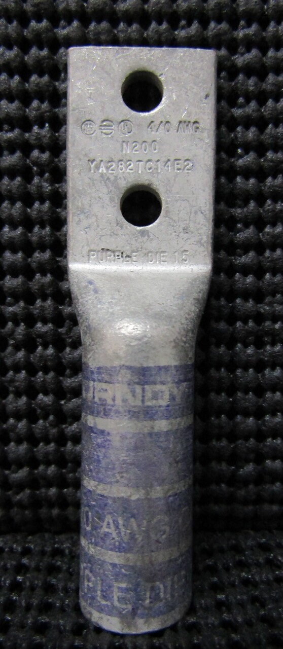 BURNDY YA282TC14E2 4/0AWG 2-HOLE PURPLE DIE 15 LONG BARREL LUG – NEW NO BOX