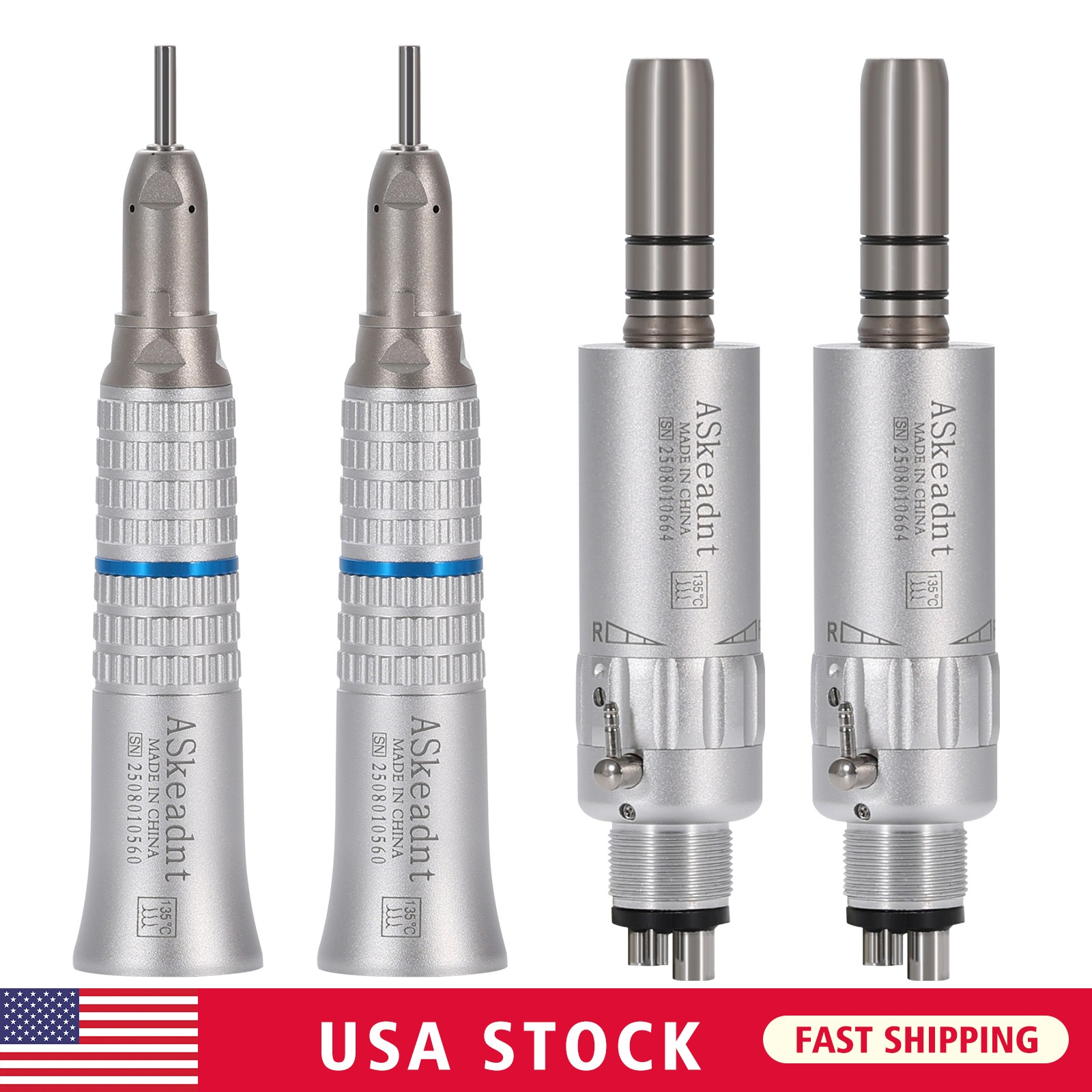 ASkeadnt Dental Low Speed Handpiece Straight Nosecone / Air Motor 4 Hole E-type
