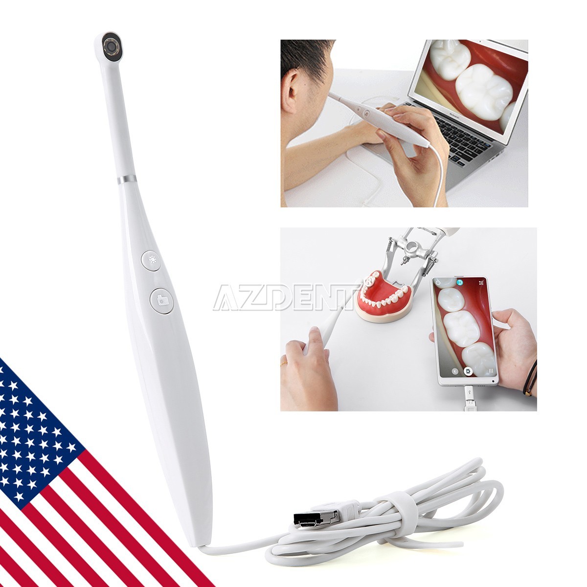 AZDENT Dental USB Intraoral Camera Oral Endoscope Real-time Video 8 LED light