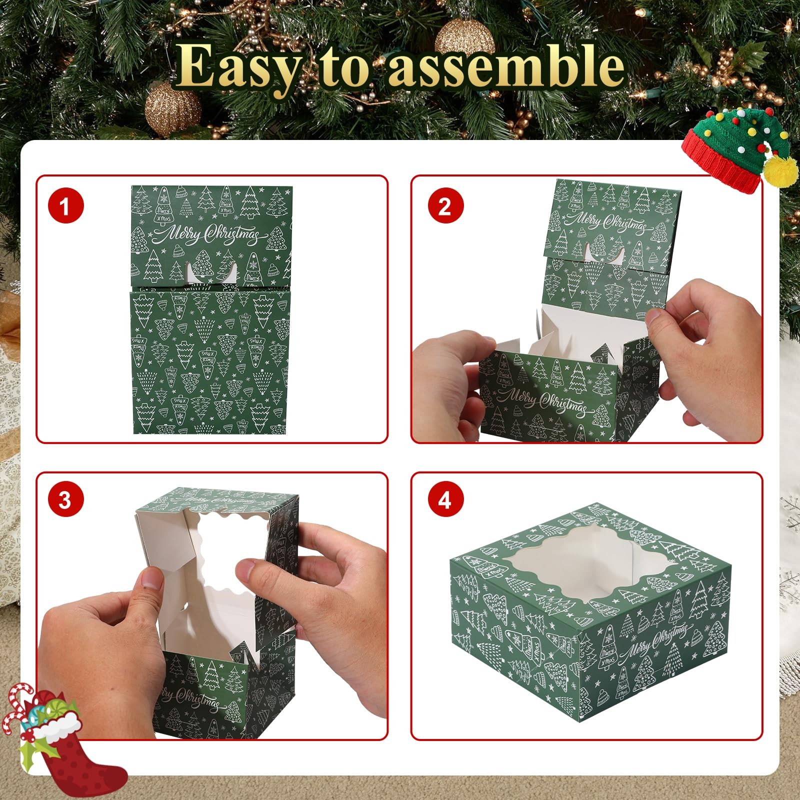 COTOPHER 30Pcs Christmas Cookie Boxes for Gift 6x6x3 inches, 6x6x3inch