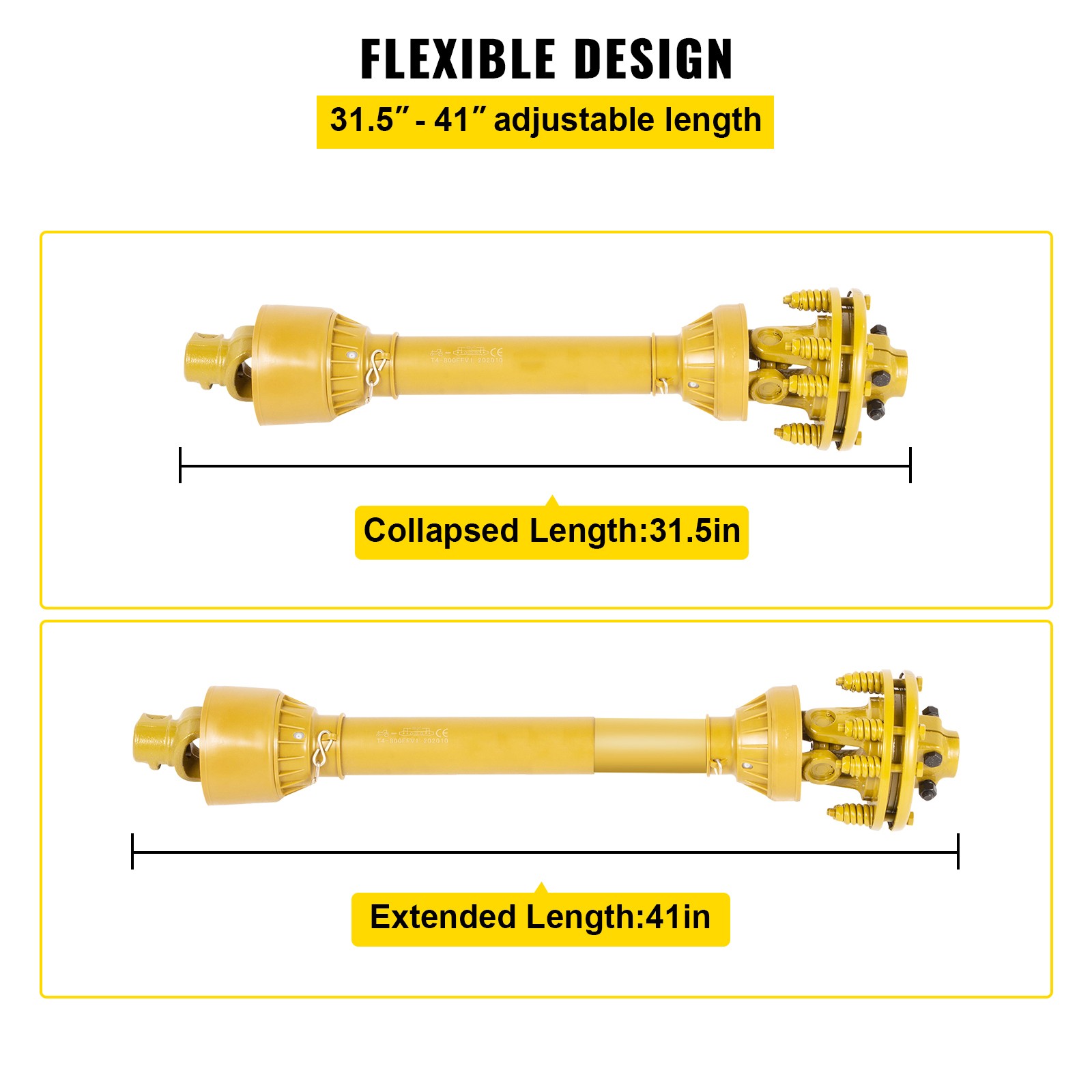 VEVOR PTO Shaft PTO Drive Shaft 1-3/8″x6 Spline w/Slip Clutch Yellow T4 31.5-41″