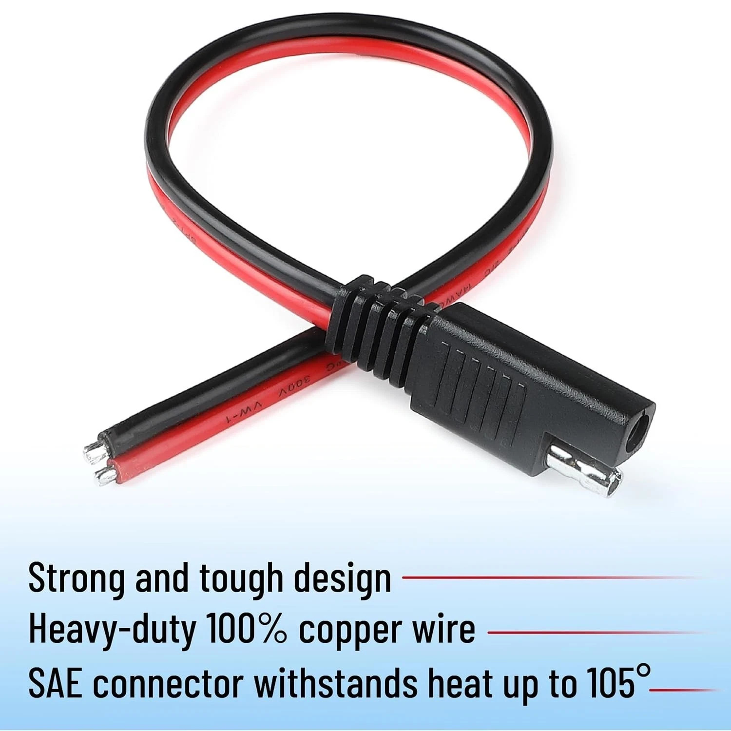 16 Pack SAE Connector 12 Inch 14 AWG Copper Wire, 2 Pin Single Plug Connector