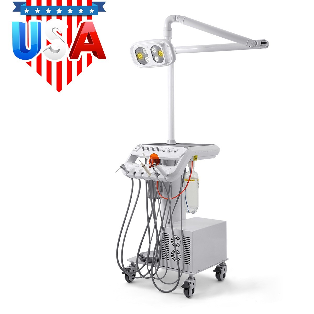 Dental Portable Delivery Unit System Air Compressor Cart /w+ Surgical Lamp Light