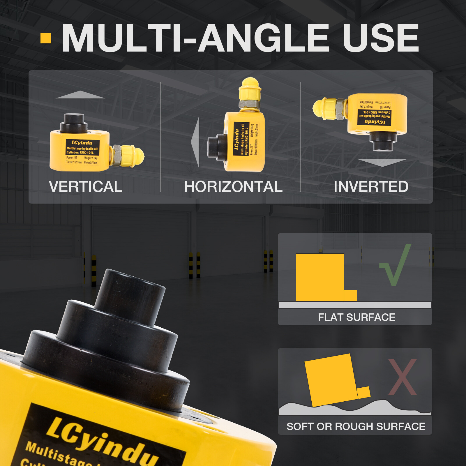10T-100T Single Acting Multi-Section Hydraulic Jack 0.98″-2.72″ Stroke Portable