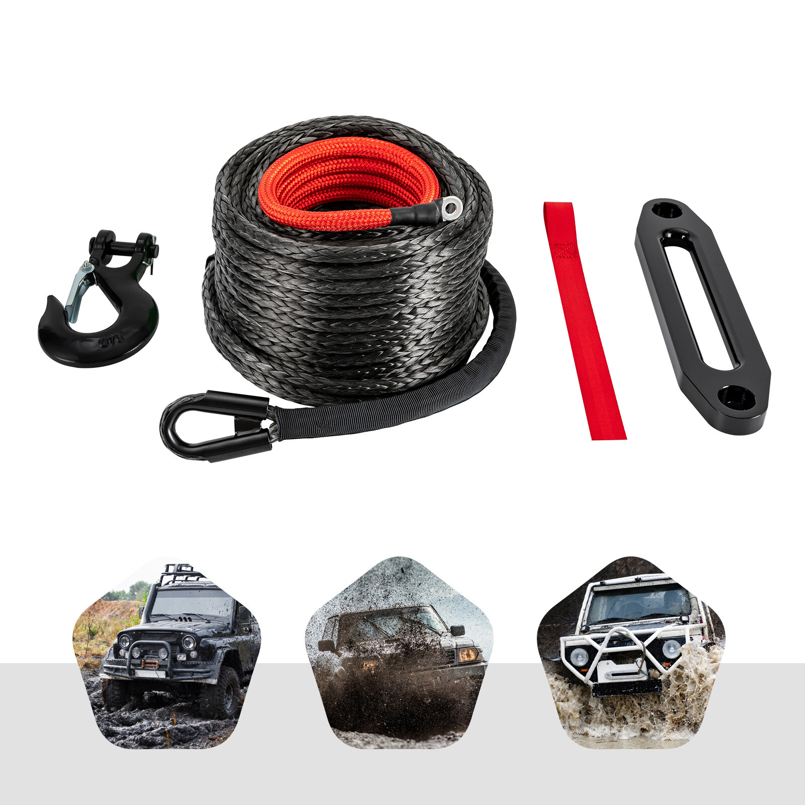 3/8″x100ft Synthetic Winch Rope 23809lbs Recovery Cable Winch Line for Truck SUV