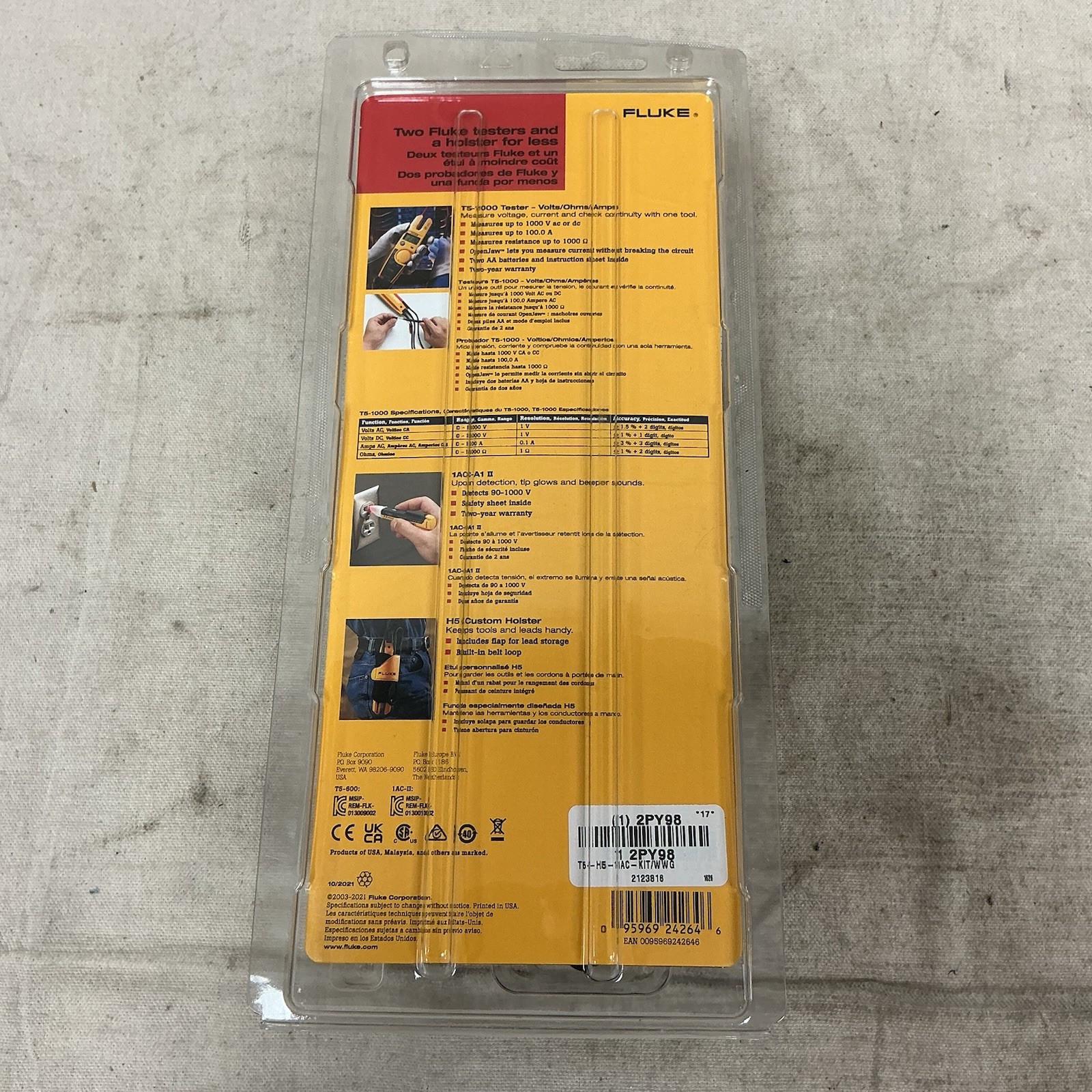 FLUKE T5-H5-1AC Digital Multimeter Clamp On Kit CAT III 600V/CAT IV 1000V