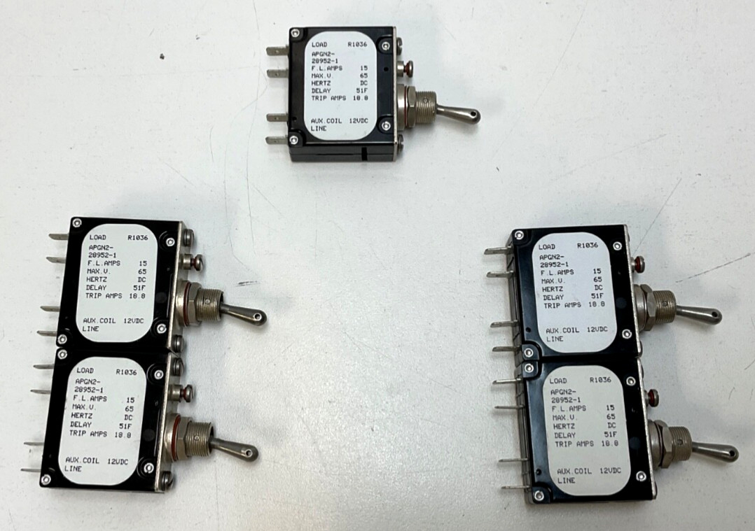 Lot of 5 NEW Sensata/Airpax 15A 65V-max APGN2-28952-1 DC Circuit Breakers