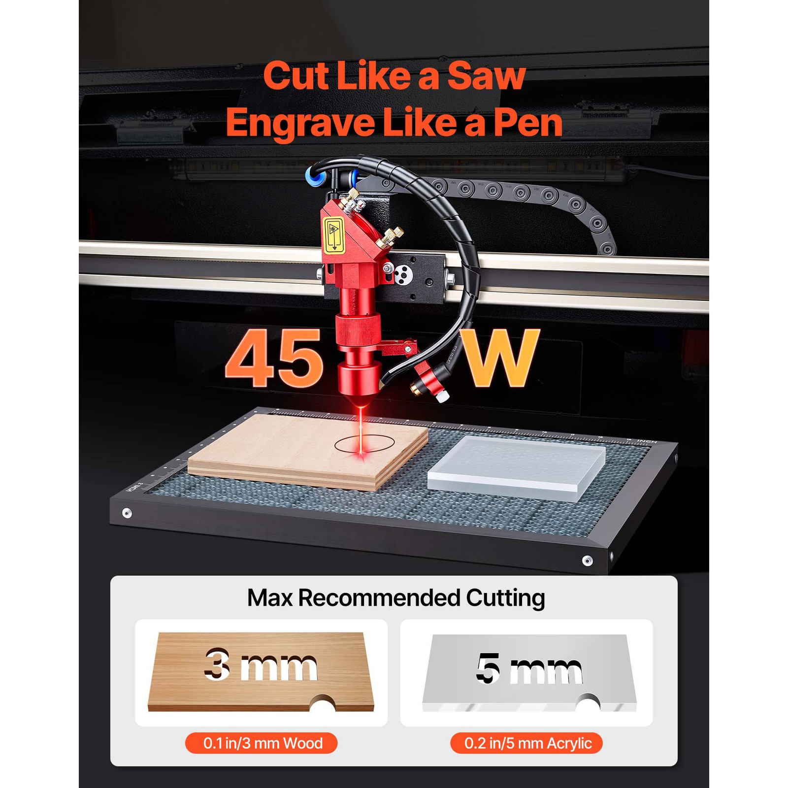 Uimoso 45W CO2 Laser Engraving Machine with 12 x 8 in Work Area