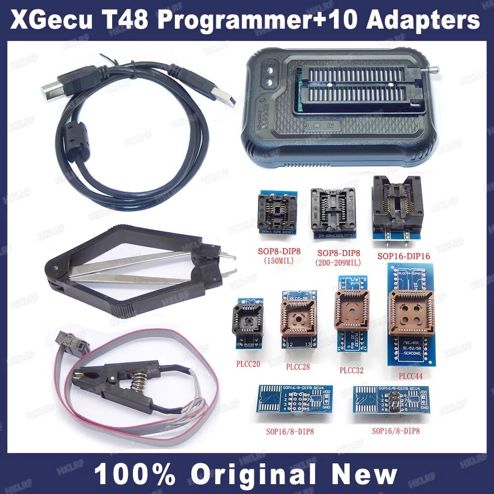 T48 TL866II Plus High speed Universal Programmer+Adapters+Test Clip PIC Bios
