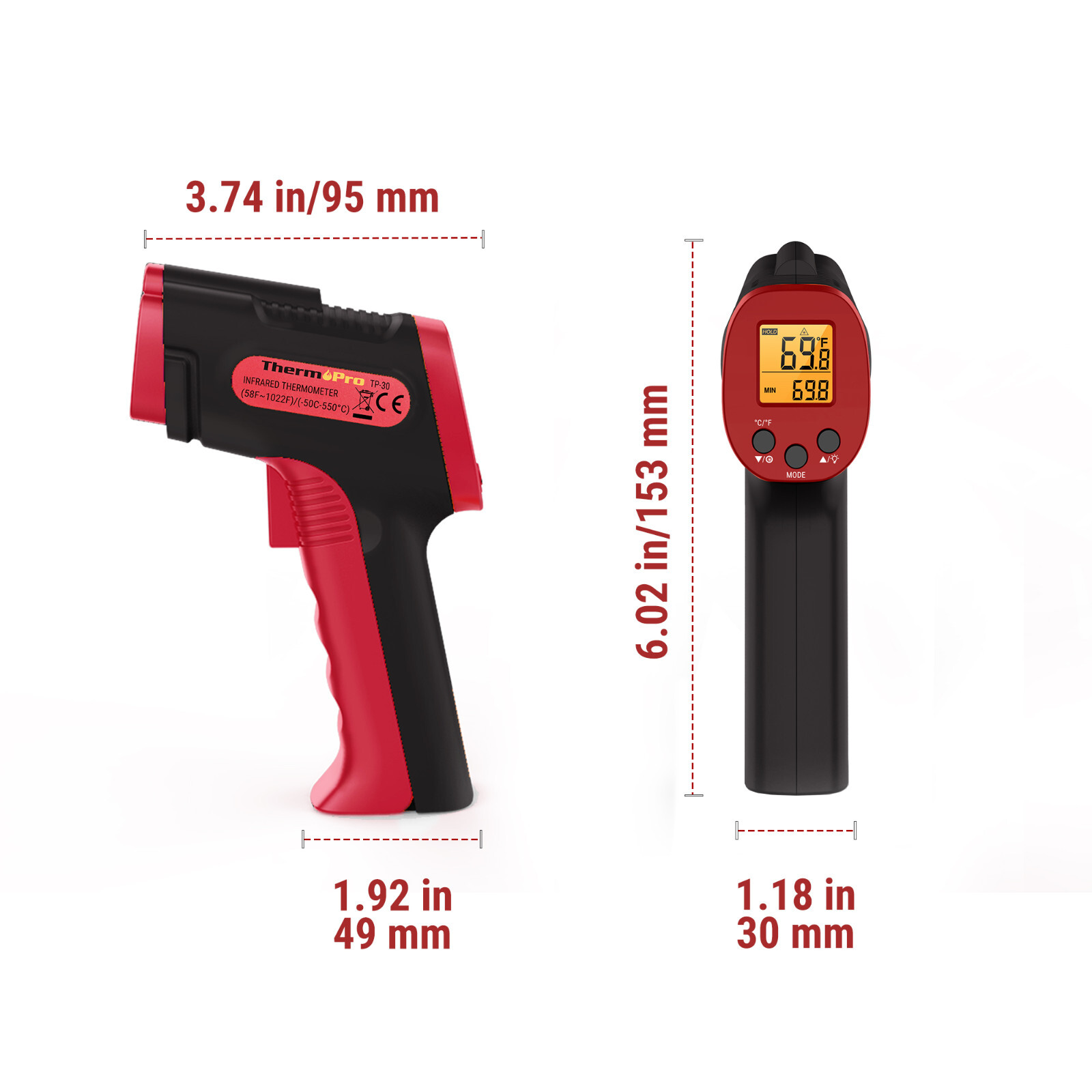 Non-Contact IR Laser Infrared Digital Temperature Thermometer Gun LCD Pyrometers