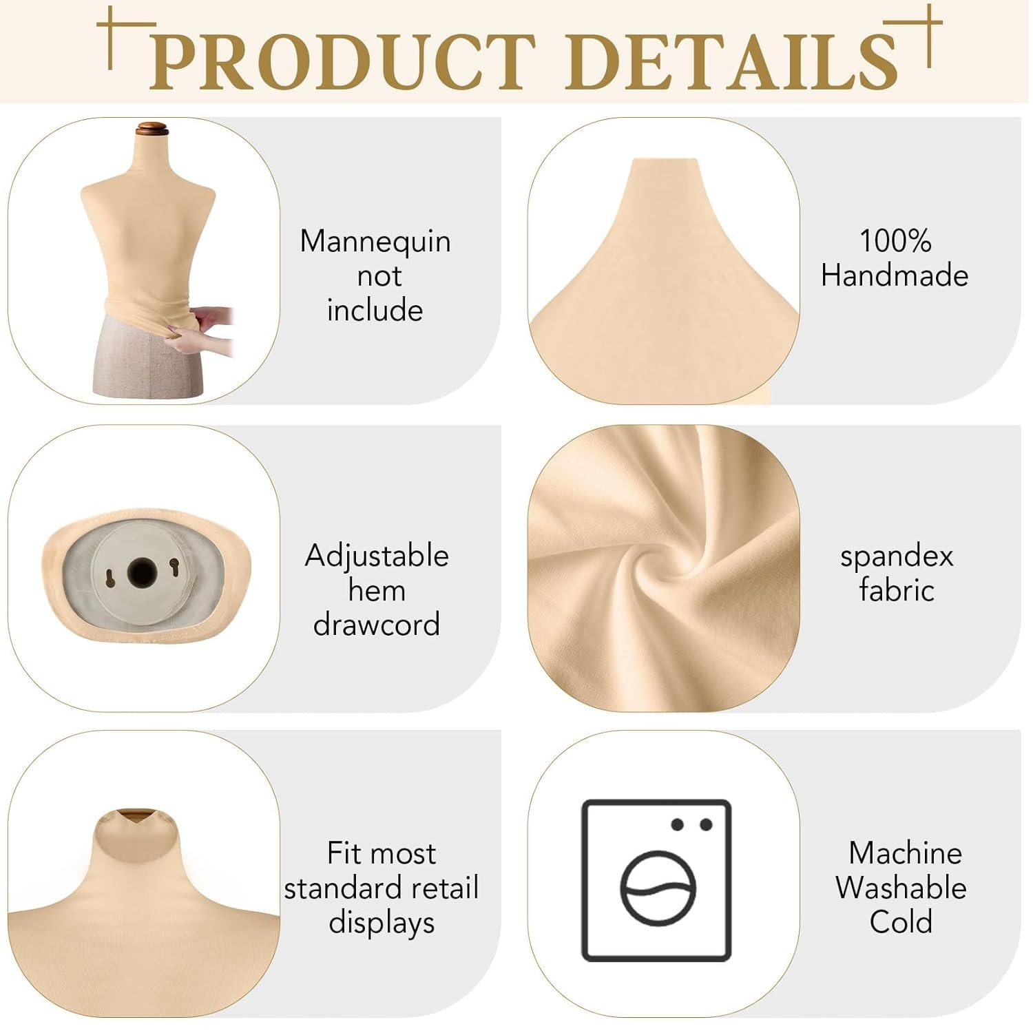 2 Pieces Soft Stretchy Fabric Cover for Upper Body Mannequin Display (Nude)