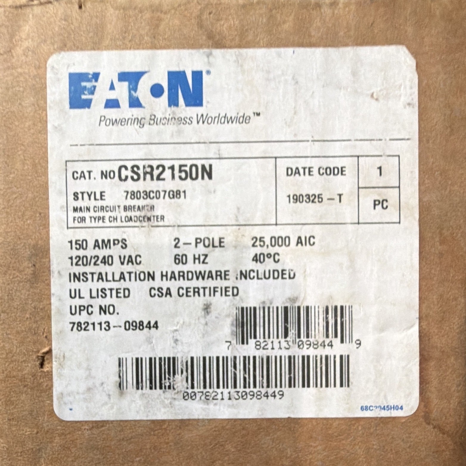 Eaton CSR2200N 200A 2-Pole 120/240V Main Circuit Breaker 25k AIC