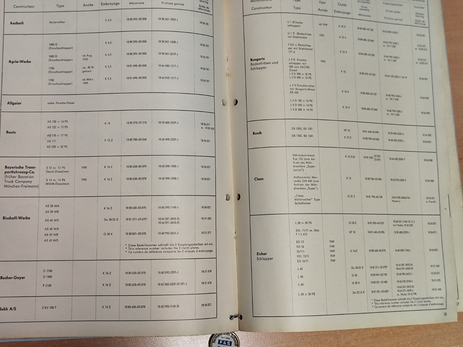 Fichtel & Sachs Hermann Schmidt catalogue FL 56 for example truck and bus commercial vehicle MK9