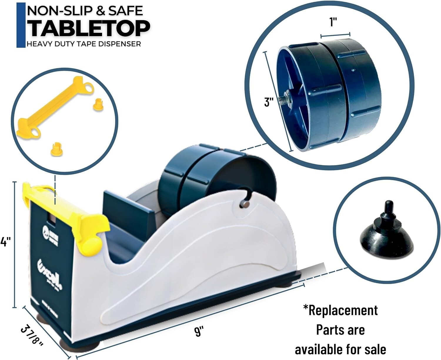 Excell Heavy Duty Steel Desk Tape Dispenser (2″ Wide) Suction Cup Base