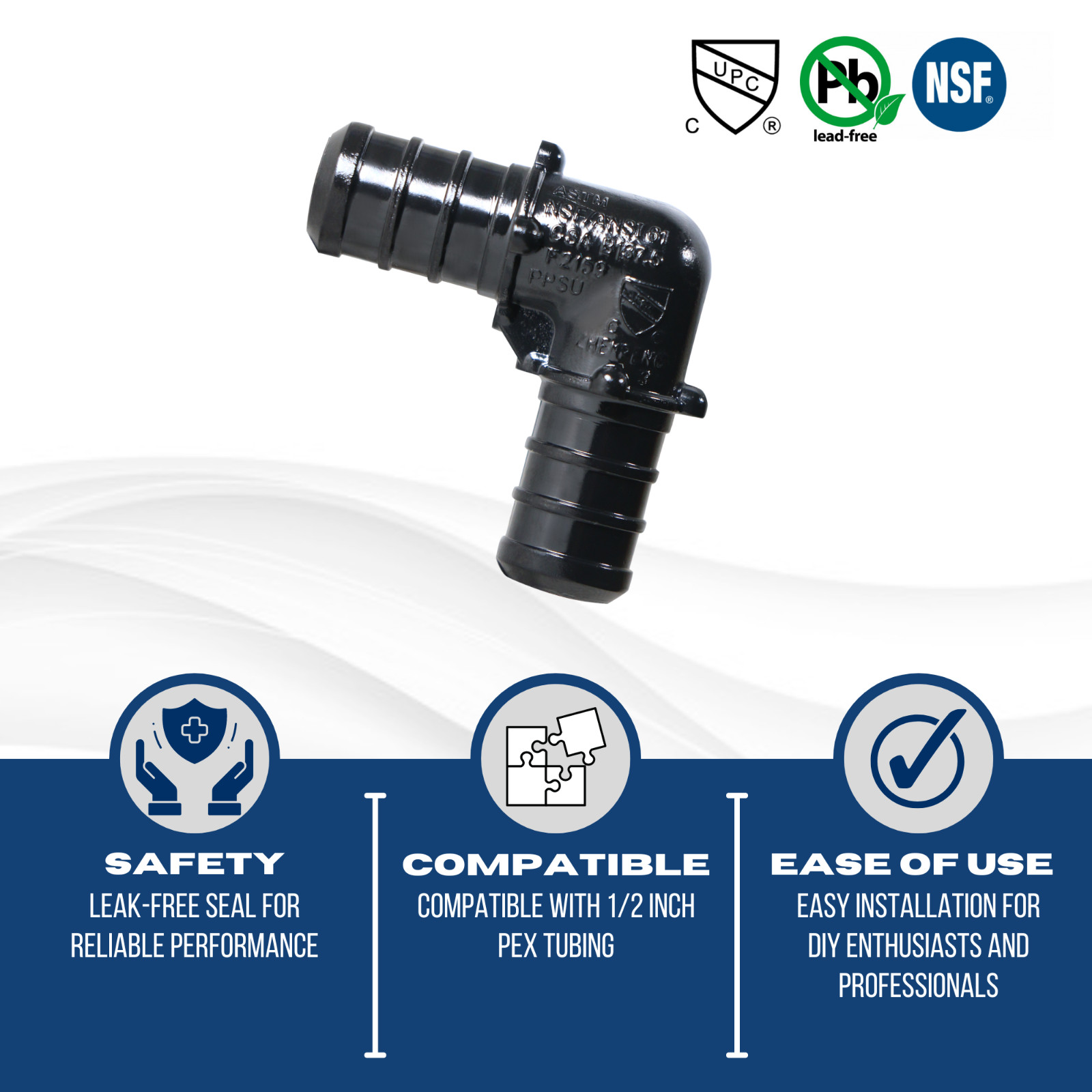 100 PIECE 1/2″ PEX ELBOW POLY ALLOY LEAD FREE CRIMP PLASTIC FITTINGS – NSF, CUPC