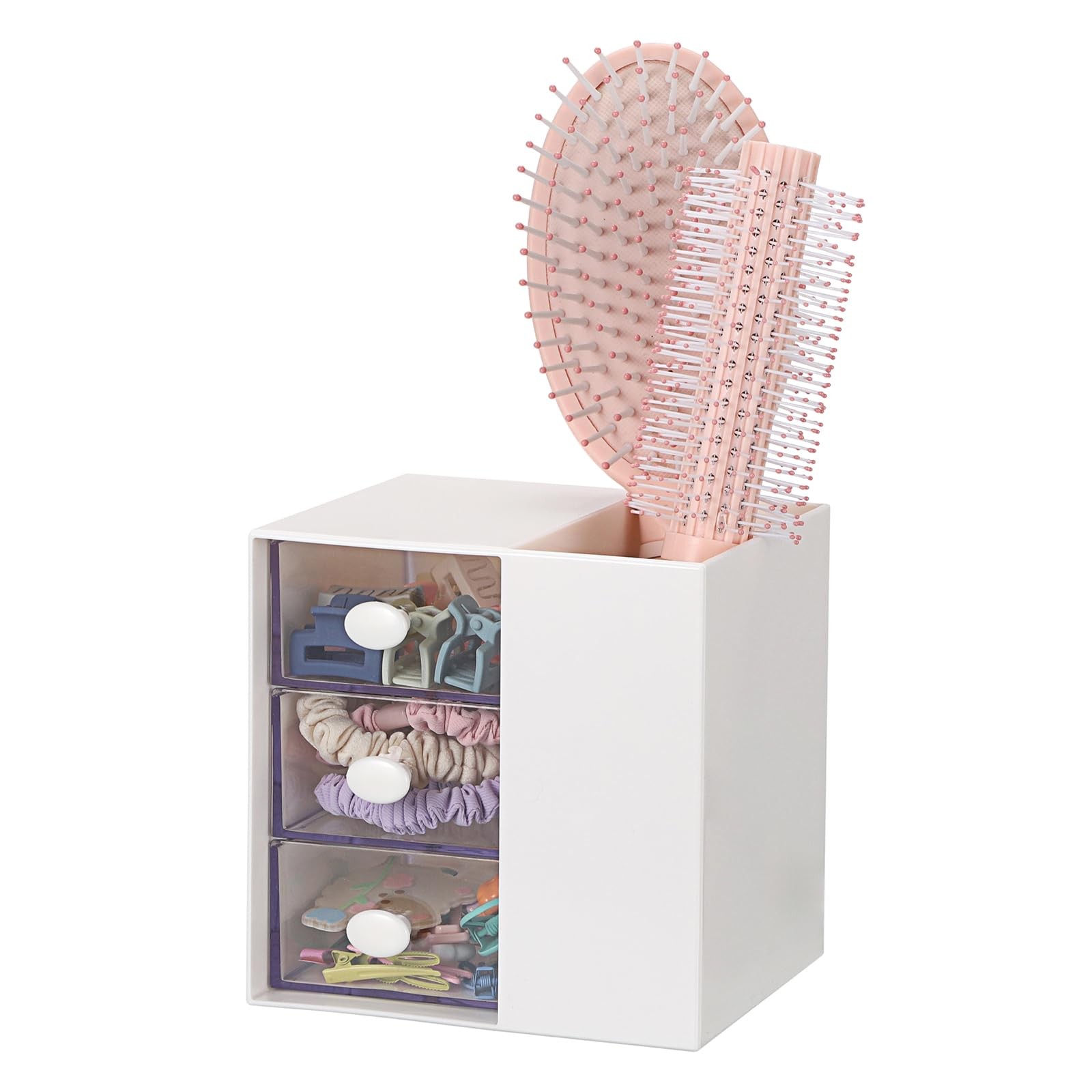 GUSHBIN Hair Accessories Organizer with Brush Holder 3-Layer, White