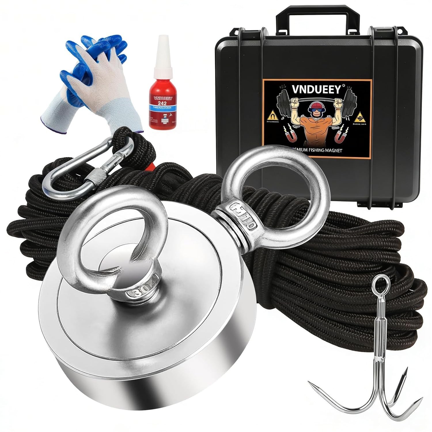 1000LBS Magnet Fishing Kit, 2.95″ Double Hole Fishing Magnet Kit with Rope