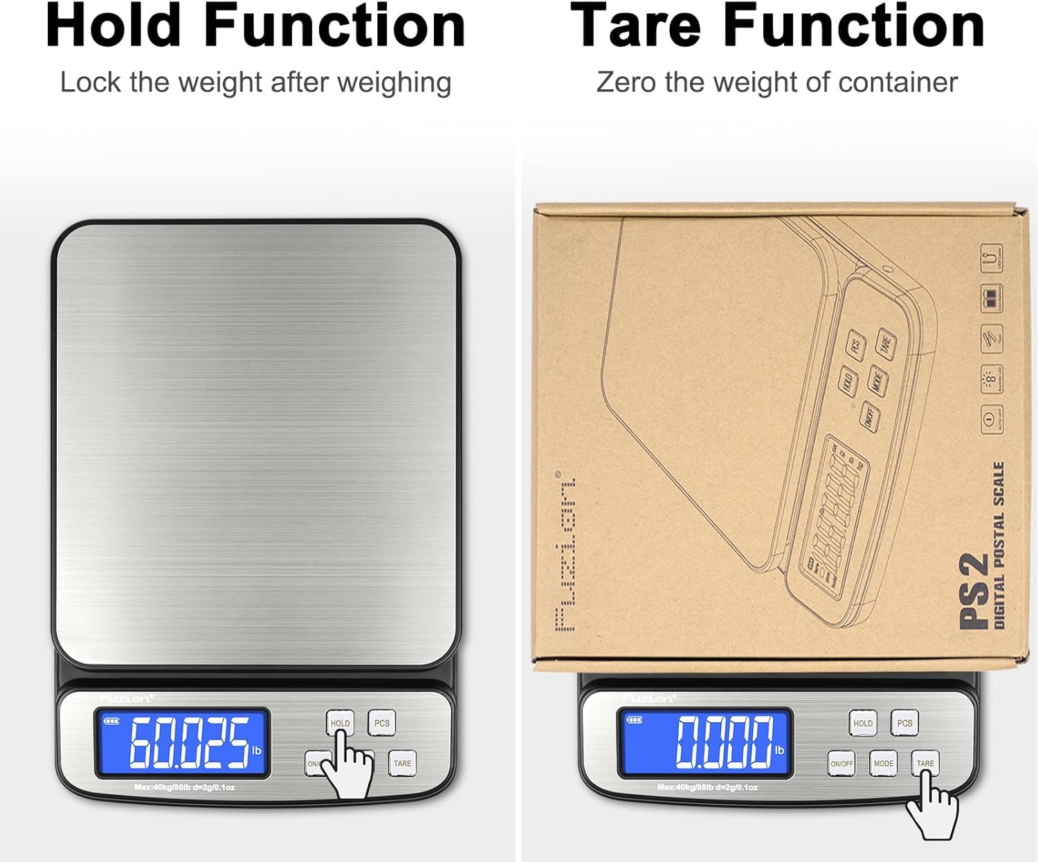 Fuzion Digital Shipping Postal Scale – 88Lb X 0.1Oz, Stainless Steel Platform, 5