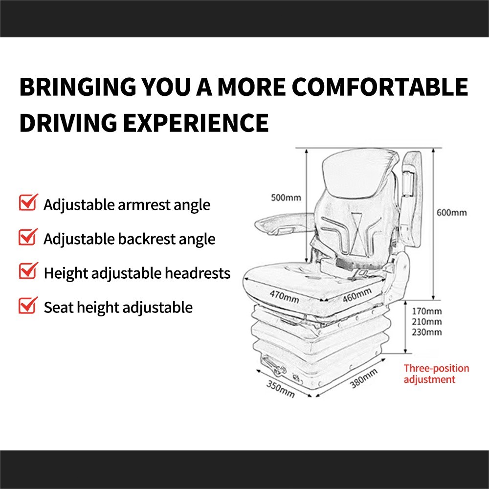 Universal Upgraded Forklift Seat Adjustable Tractor Seat with Seatbelt &Armrests