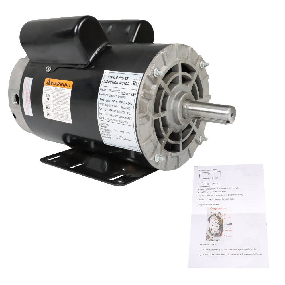 5HP Compressor Duty Electric Motor 1Phase 3450RPM 56HZ Frame 7/8″ Shaft 230V New