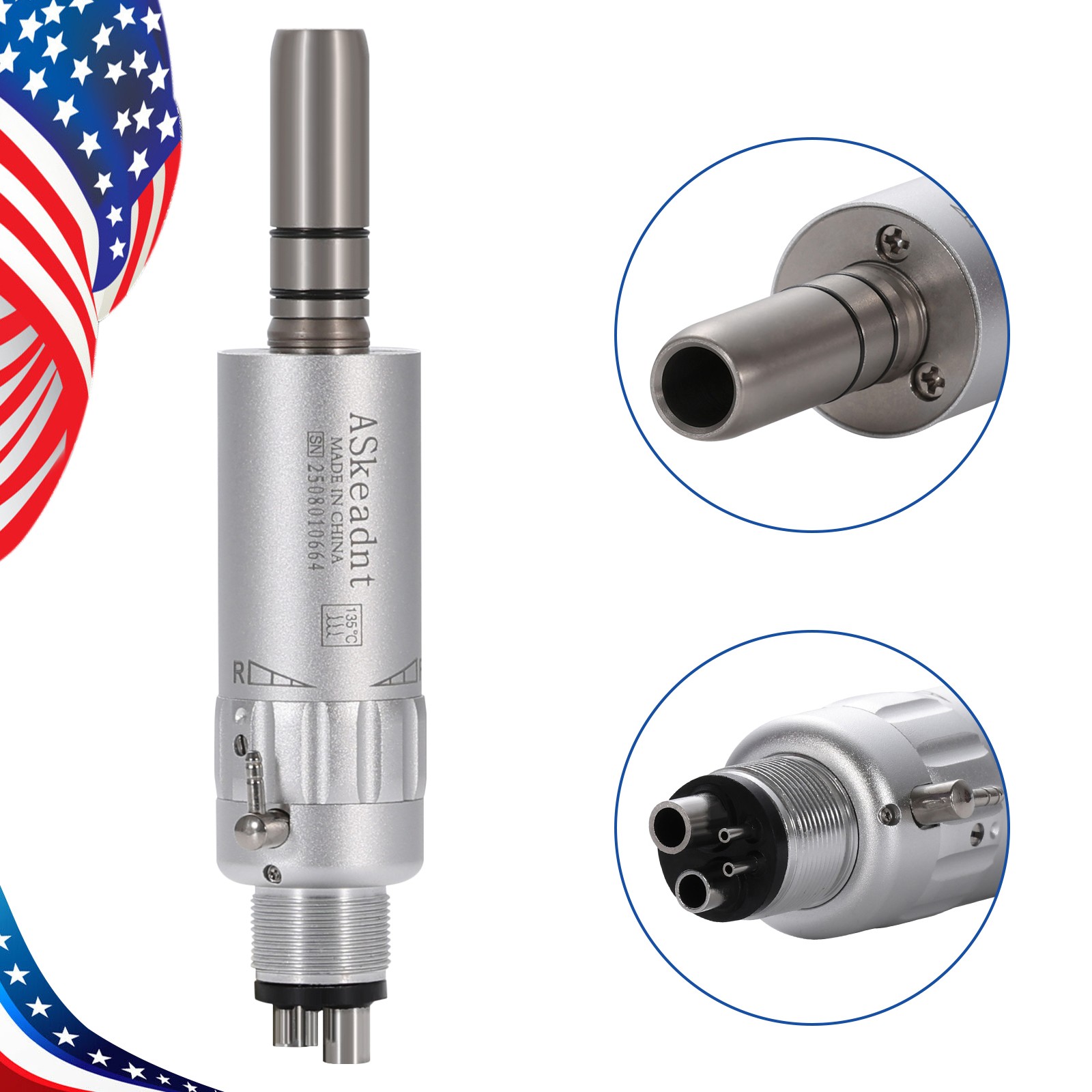 ASkeadnt Dental Slow Low Speed Handpiece Air Motor E-type 4 Holes Connector
