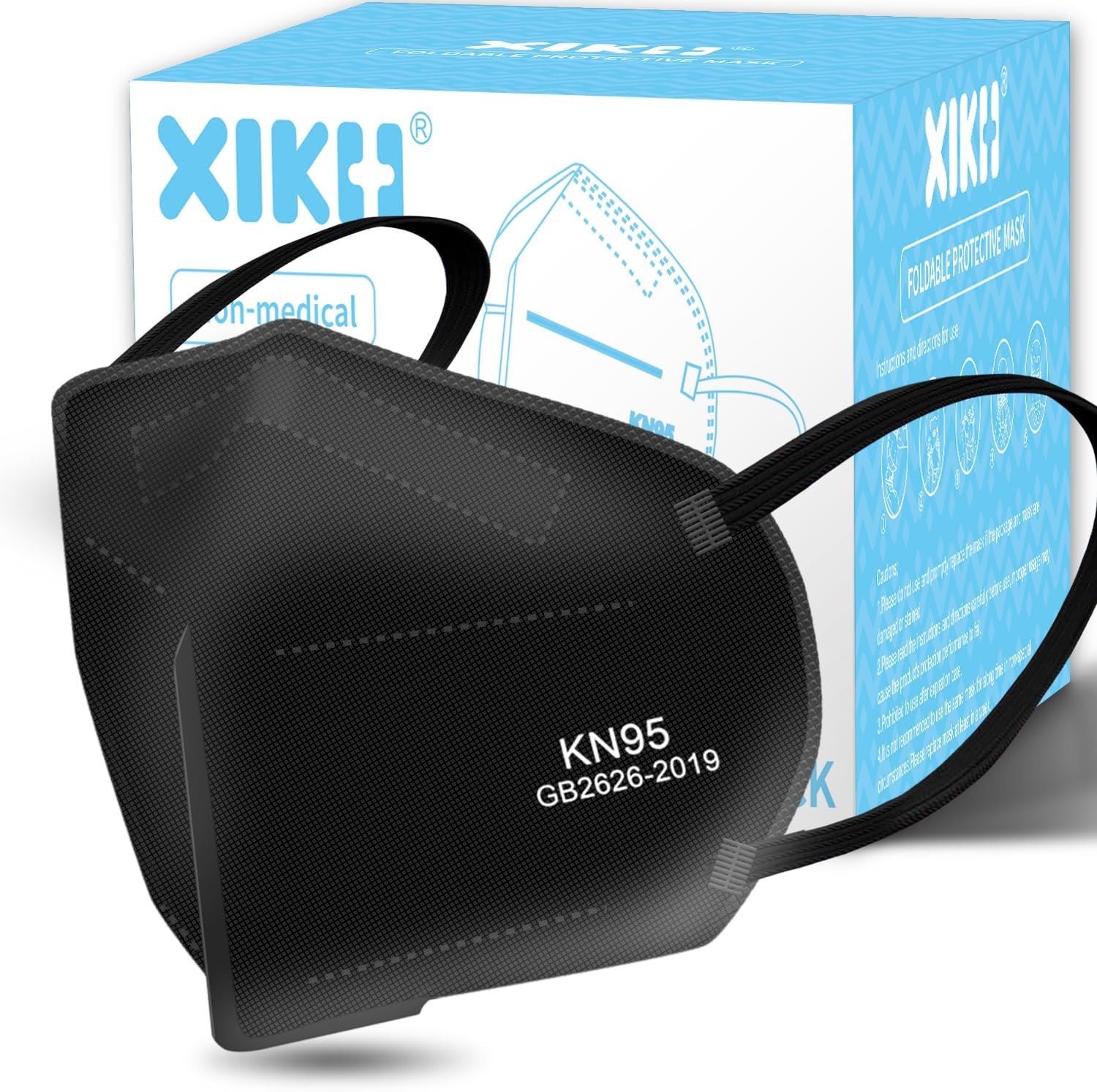 KN95 Face Mask Black, 50 Pack – 5-Layer Protective Masks, GB2626-2019 Certifi…