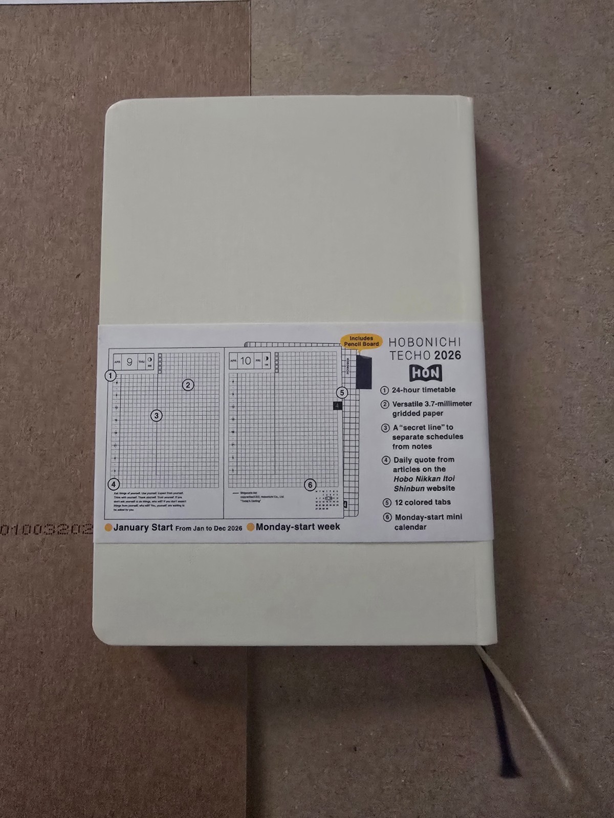 2026 a6 hobonichi hon new and unused open box with pencil board