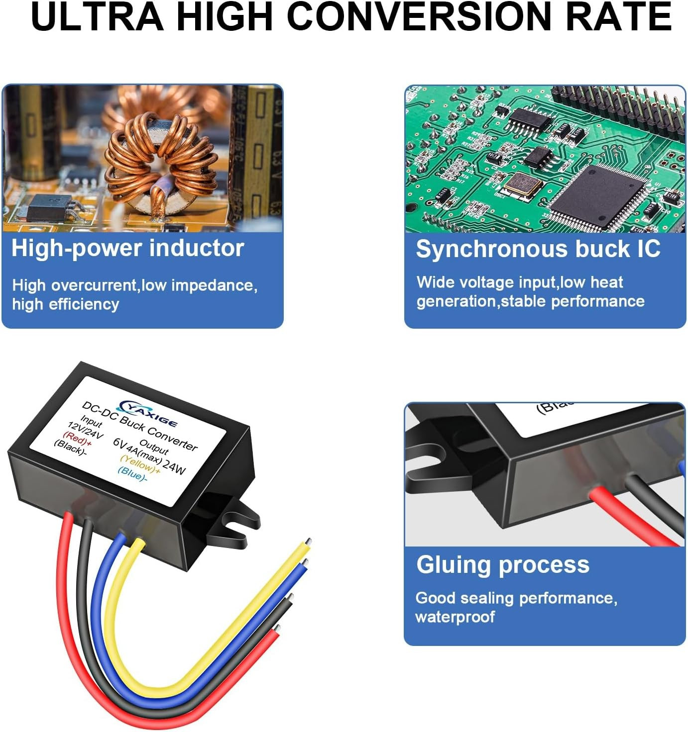 DC-DC 6V 4A 24W (Maximum) 12V 24V to 6V Step-Down Converter, Step-Down Regulator