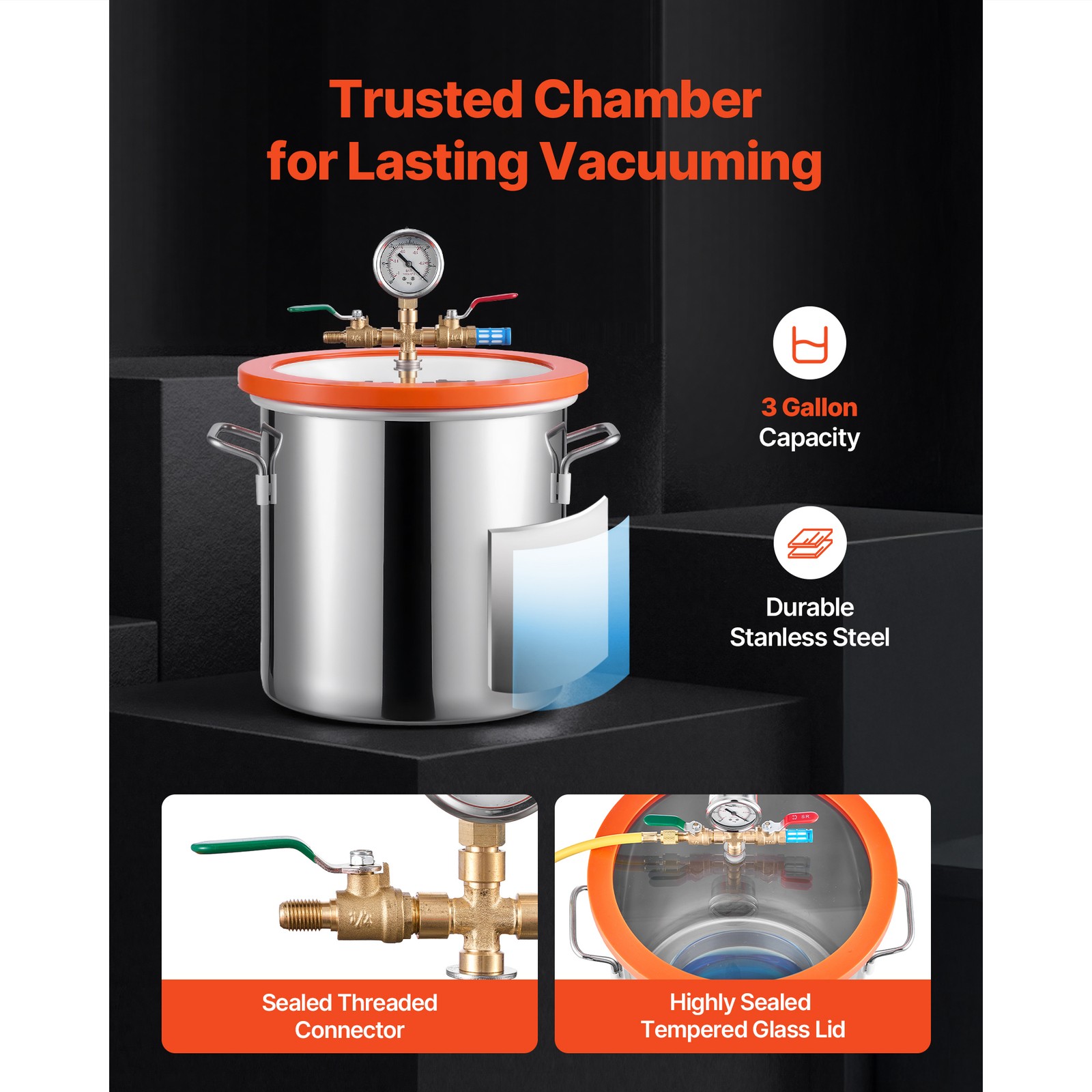Uimoso 3 Gallon Vacuum Chamber with 3.5 CFM Single Stage Pump for Degassing