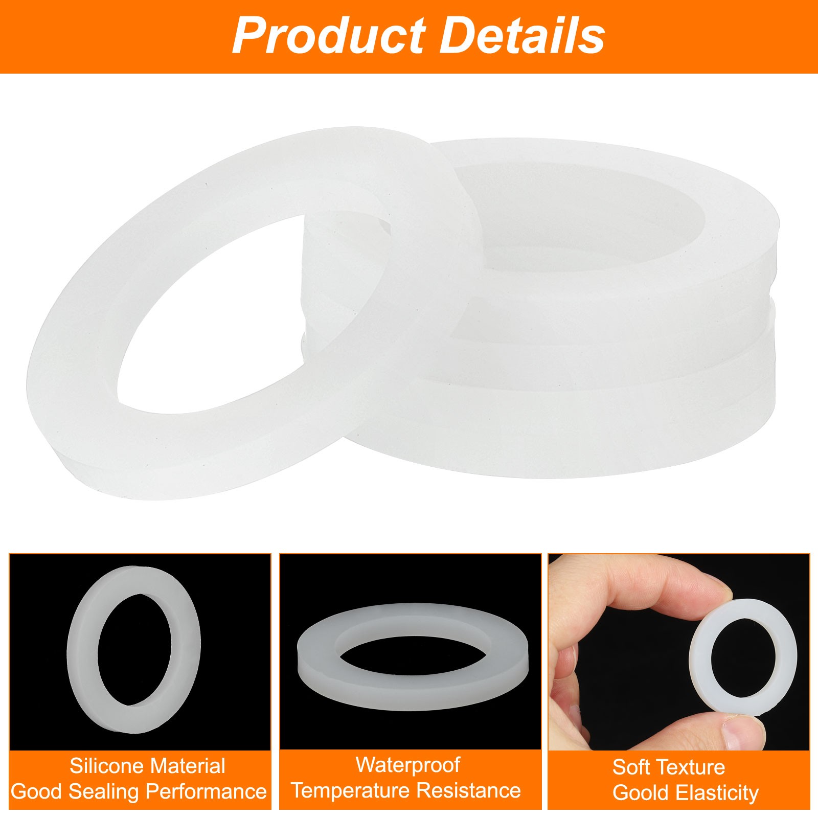 Silicone Gasket 30mm OD 20mm ID 3mm Width VMQ Seal Rings Washer, White 10Pcs