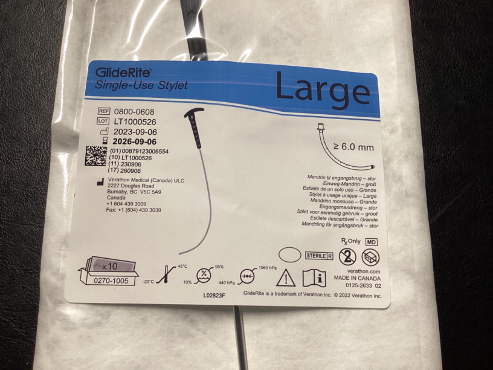 Verathon GlideScope Styet – Large Ref. 0800-0608 expires 09-06-2026