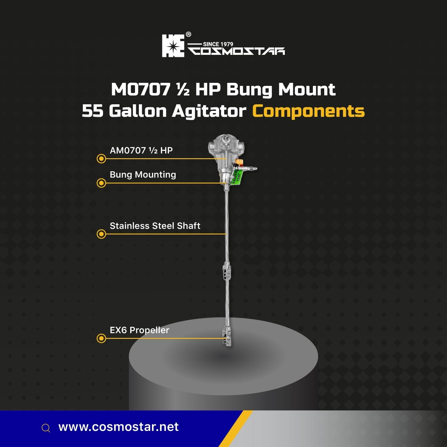 COSMOSTAR M0707 1/2 HP Bung Mount 55G Pneumatic Agitator | Barrel Drum Mixer …