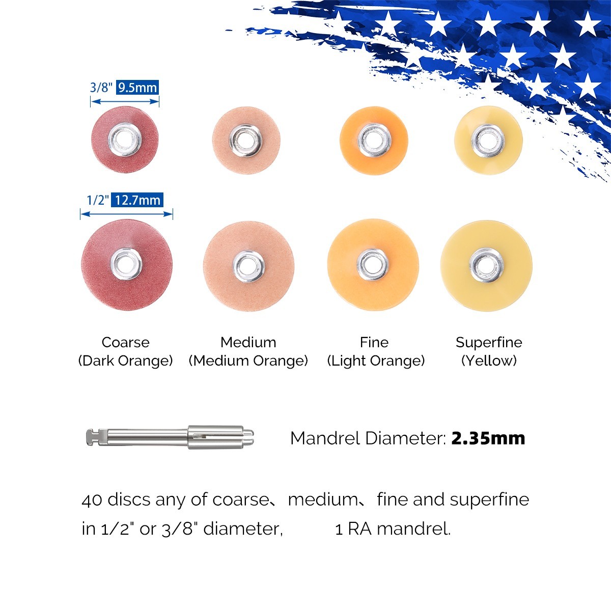 40pcs Dental Composite acabado de pulido discos gruarse + mandril 1/2″ or 3/8″