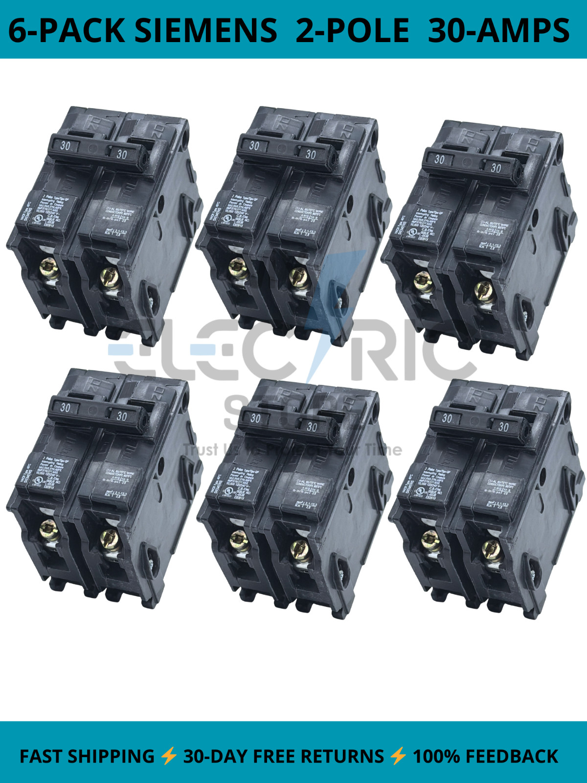 6 PACK SIEMENS Q230 30A 2-POLE BREAKER 120/240V TYPE QP HVAC AC NEW