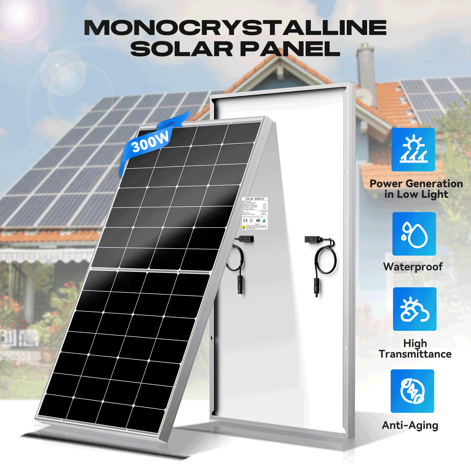 350W Mono Solar Panel 25.2% High Efficiency Farm Home Shed Rooftop On/Off Grid