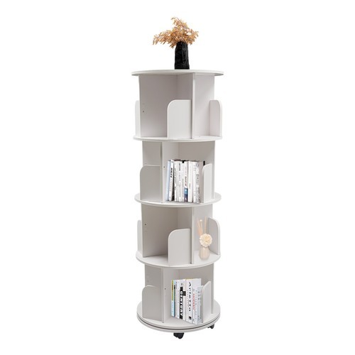 4 Tier White 360° Revolving Bookcase Round Display Book Shelf Rotating Bookshelf